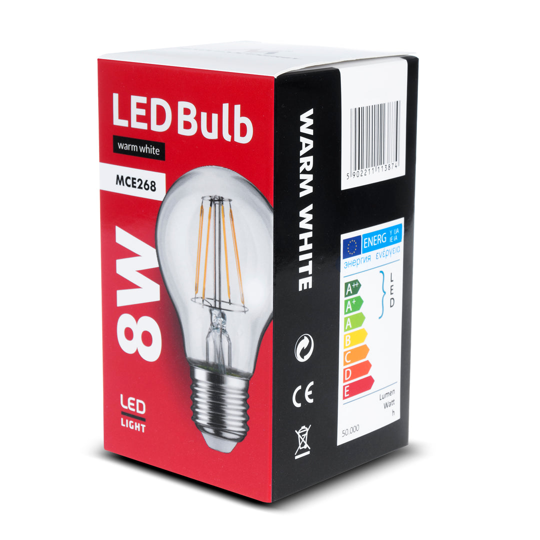 6x Maclean, Filament LED E27, 8W, 230V, WW blanc chaud 3000K, 806lm, Retro edison decorative, MCE268