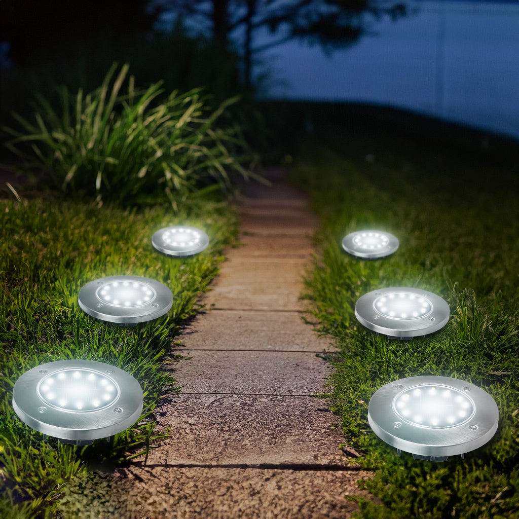 6x Maclean IP44 LED-grondlamp op zonne-energie, 12 SMD LED's, 4000K, Ni-MH 600 mAh, 0,7W, MCE318