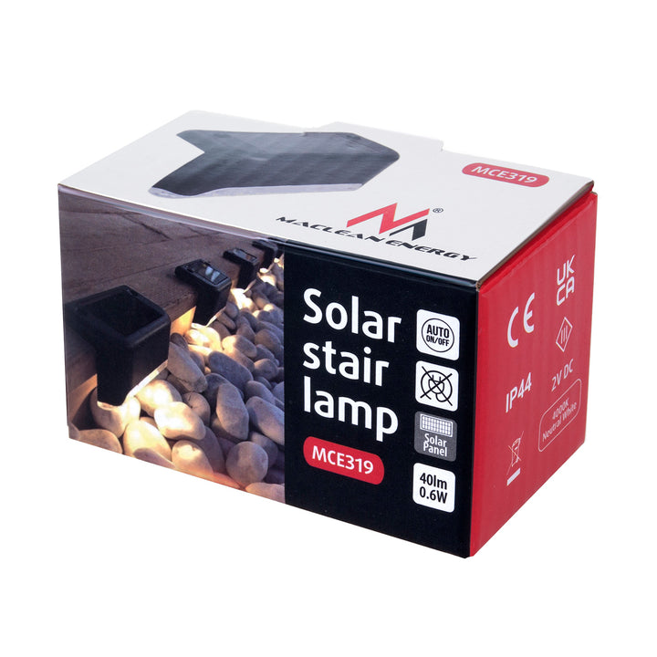4x Maclean lumière solaire LED escalier IP44, 4000K, Ni-MH 100 mAh, 80x45x45mm, détecteur de crépuscule MCE319