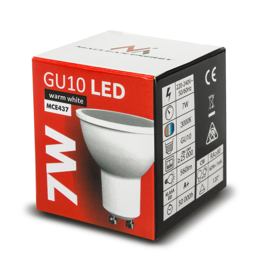 6x Ampoule Maclean LED, GU10, 7W, 220-240V~, 50/60Hz, Blanc chaud, 3000K, 490 lumens, MCE437 WW