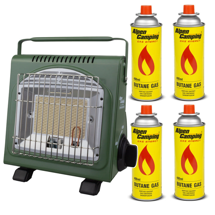 Alpen Camping draagbare gasbrander, gasverbruik 124g/u, piëzo-ontsteking, IK-1000 PRO, ICELAND + 4 patronen