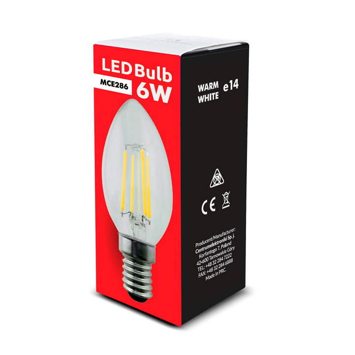 6x Maclean, Filament LED E14, 6W, 230V, WW blanc chaud 3000K, 806lm, Bougie décorative Retro edison C35, MCE286