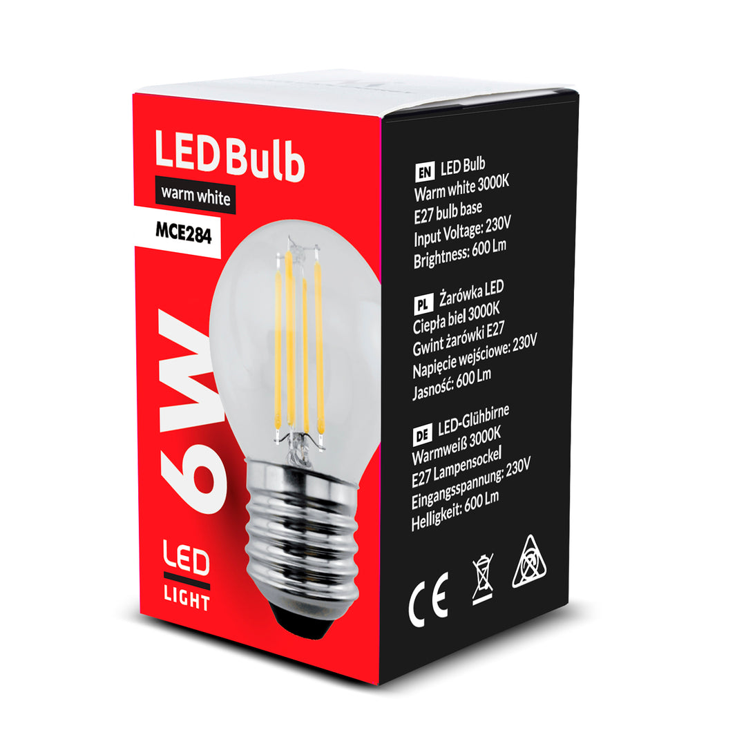 6x Maclean, ampoule à filament LED E27, 6W, 230V, WW blanc chaud 3000K, 600lm, rétro edison décorative G45, MCE284