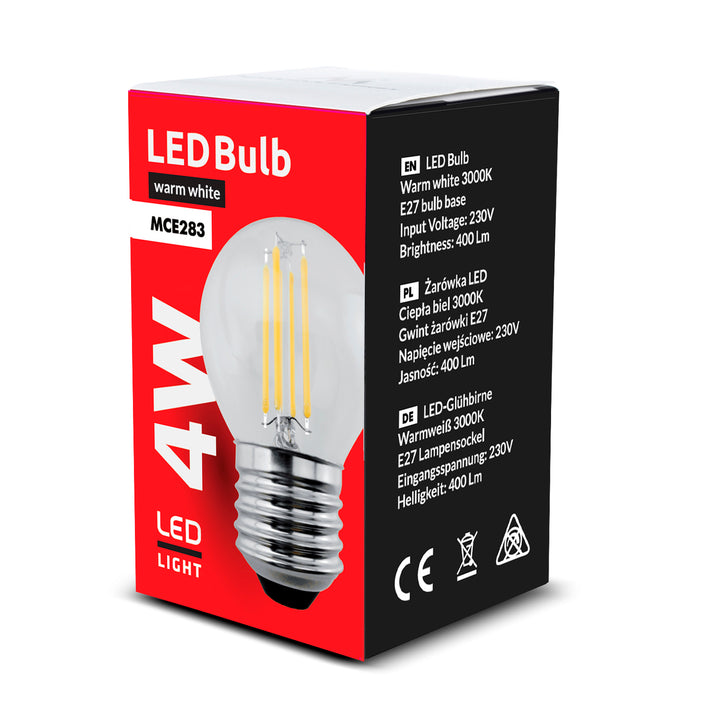 6x Maclean, Filament LED E27, 4W, 230V, WW blanc chaud 3000K, 400lm, Retro edison decorative G45, MCE283