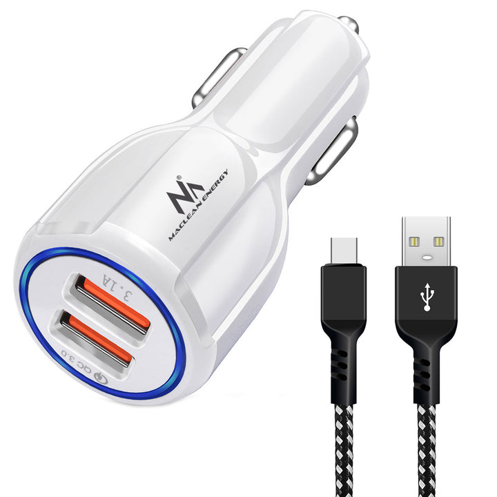 Chargeur de voiture Maclean, Qualcomm Quick Charge, QC 3.0 - prise 5V/3A, 9V/1.8A, 12V/1.6A, 5V/3.1A avec câble USB Type-C