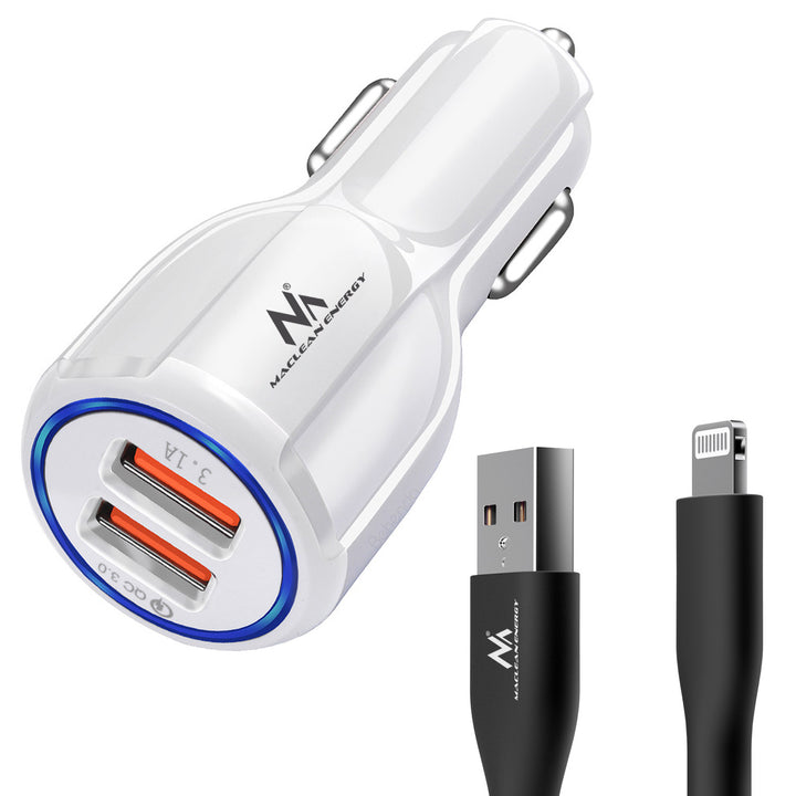 Chargeur de voiture Maclean, Qualcomm Quick Charge, QC 3.0 - 5V/3A, 9V/1.8A, 12V/1.6A, 5V/3.1A avec câble USB Lightning