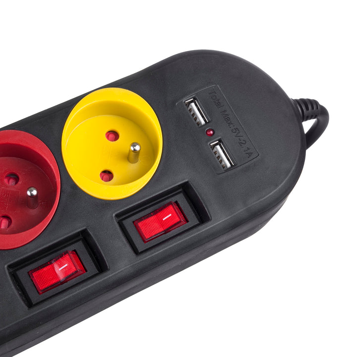 Multiprise Maclean, rallonge 4 prises + 2xUSB, avec interrupteurs, 250VAC/10A, 2.1A 5V, 1.5m, blanc, MCE229B + câble USB MCE471