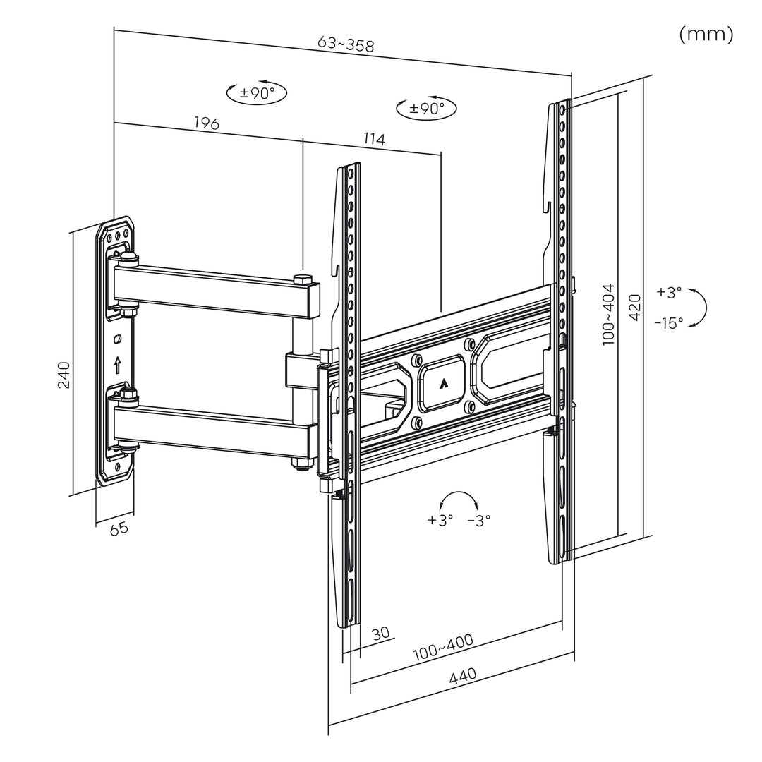 Maclean TV beugel, vesa max 400x400, geschikt voor gebogen tv's, 33-70", 35kg, MC-647N