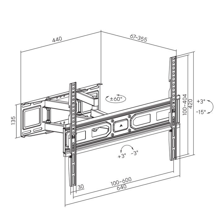 Maclean TV beugel, vesa max 600x400, geschikt voor gebogen tv's, 37-80", 40kg, MC-710N