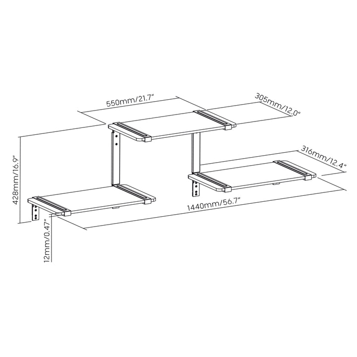 Etagères modulaires Maclean à trois niveaux, 30kg max, MC-974