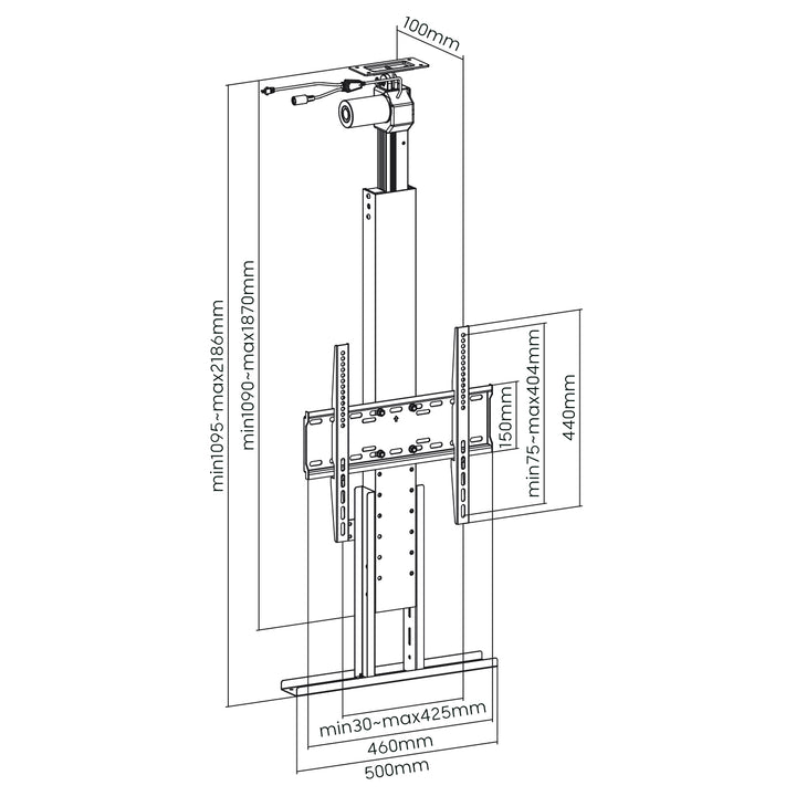 Maclean elektrische plafondverlenging voor tv, 32''-55'', VESA 400x400, max. 50kg, MC-976