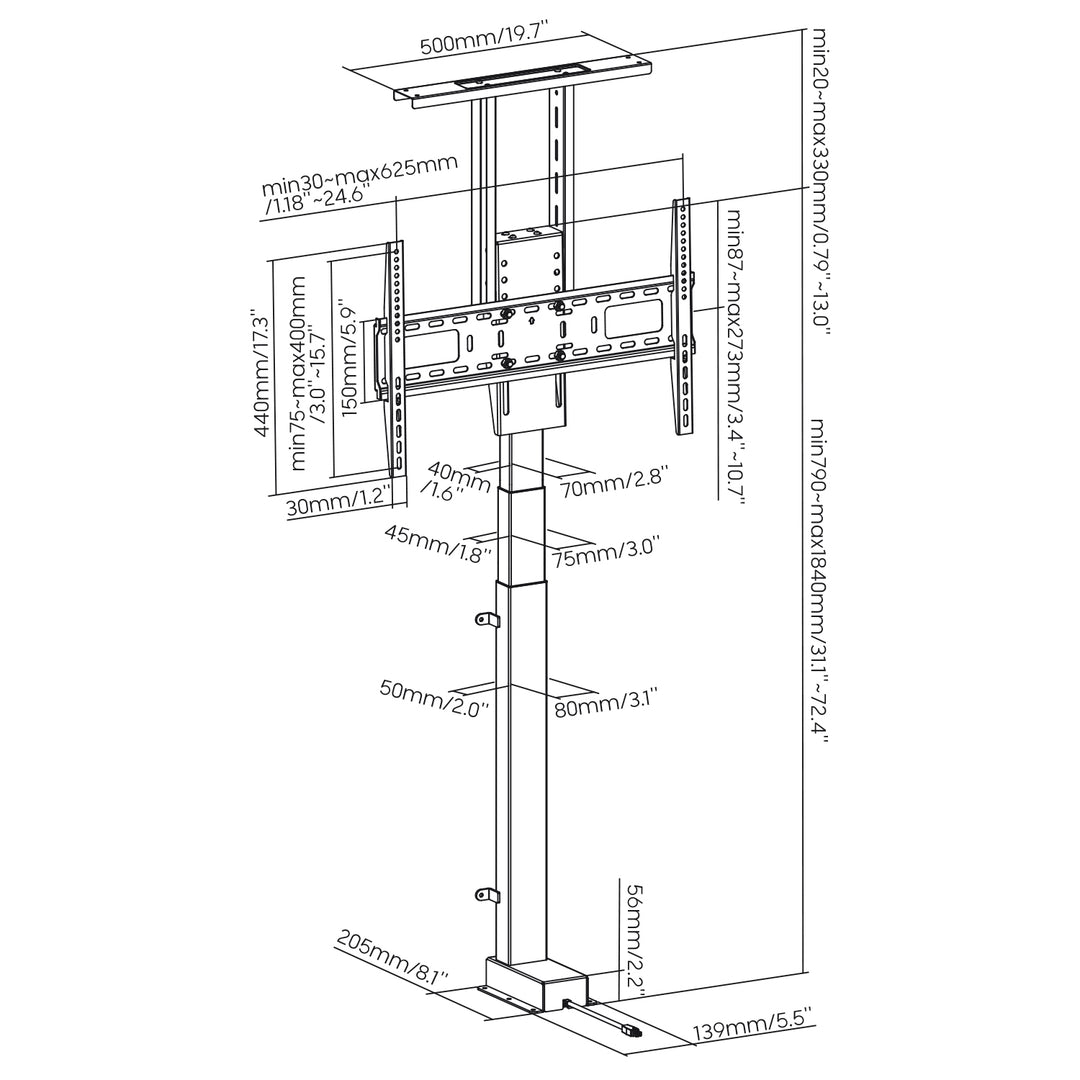 Uittrekbare elektrische steun voor Maclean, TUYA, 37''-80'', VESA 600x400, max 60kg, MC-866T