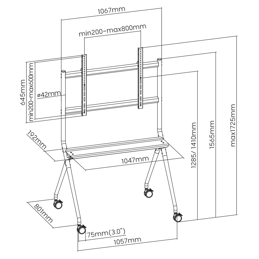 Maclean mobiele TV-standaard, 50"-86", 120kg, MC-977 zwart