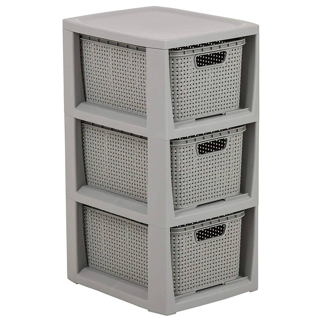 BranQ Etagère en rotin avec 3 paniers couleur gris 3x7l