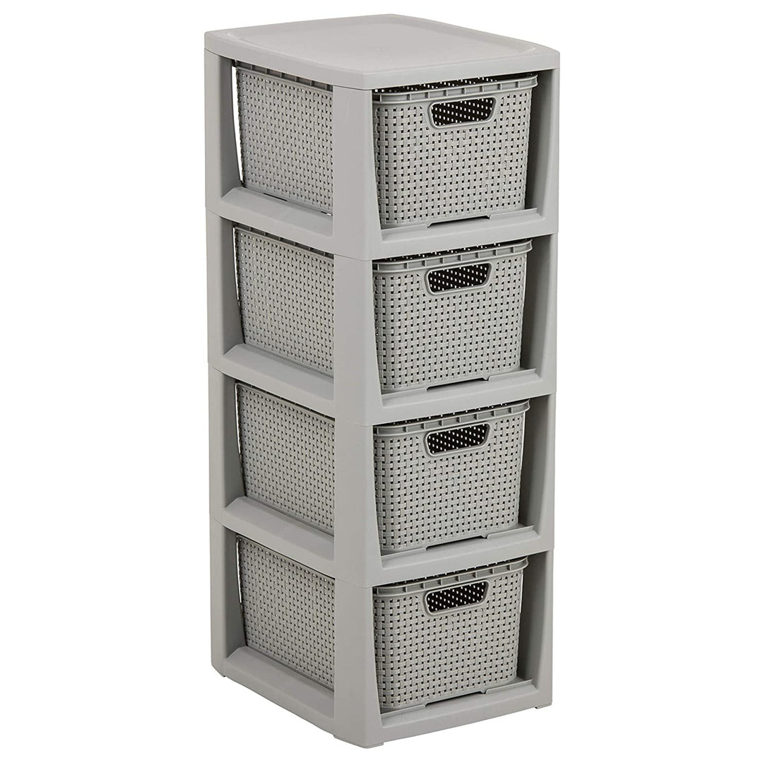 BranQ Portoir en rotin avec 4 paniers d'une capacité de 7 litres couleur grise