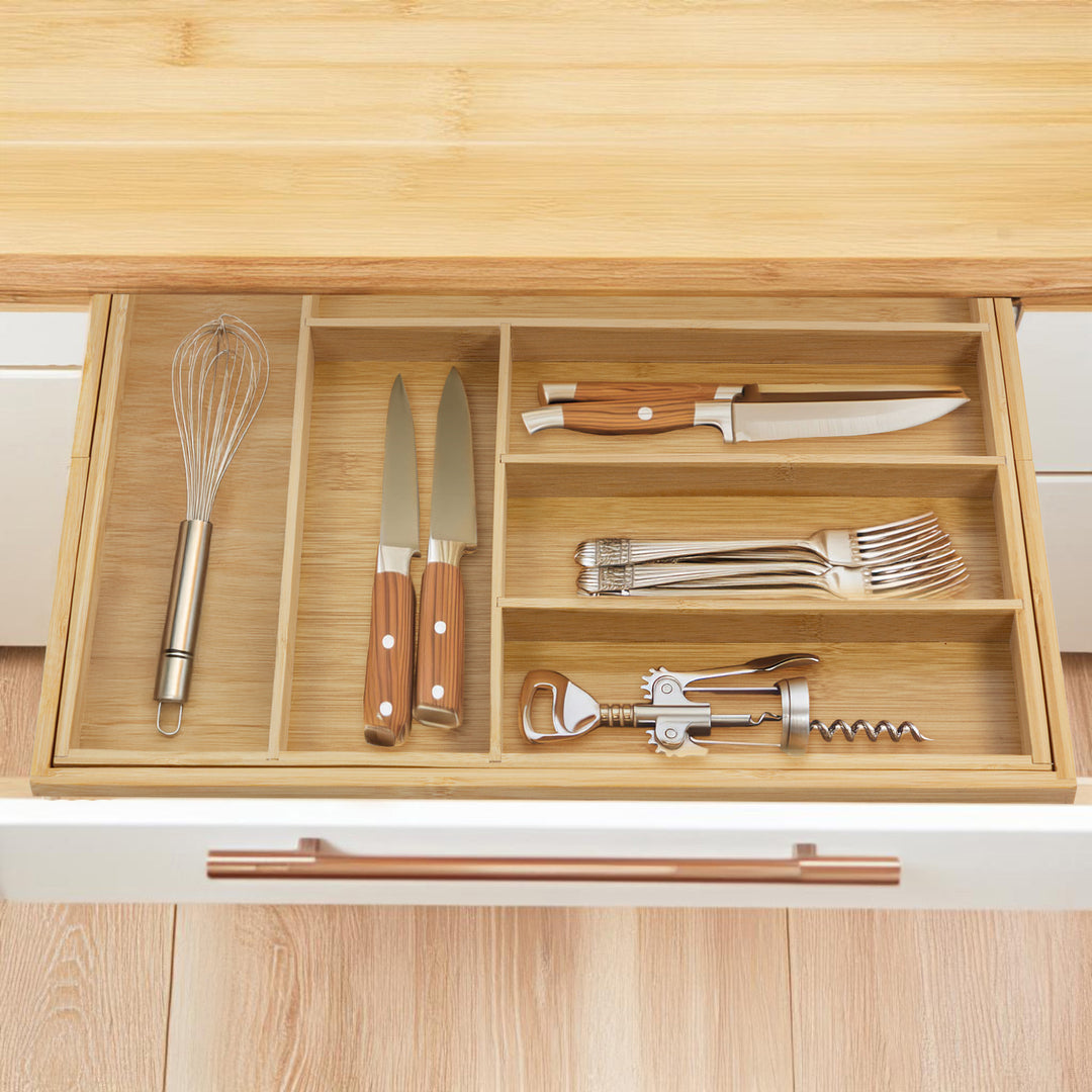 GreenBlue GB379 Besteklade Uittrekbare Bamboe Bestekorganizer 325-500x430x45 mm