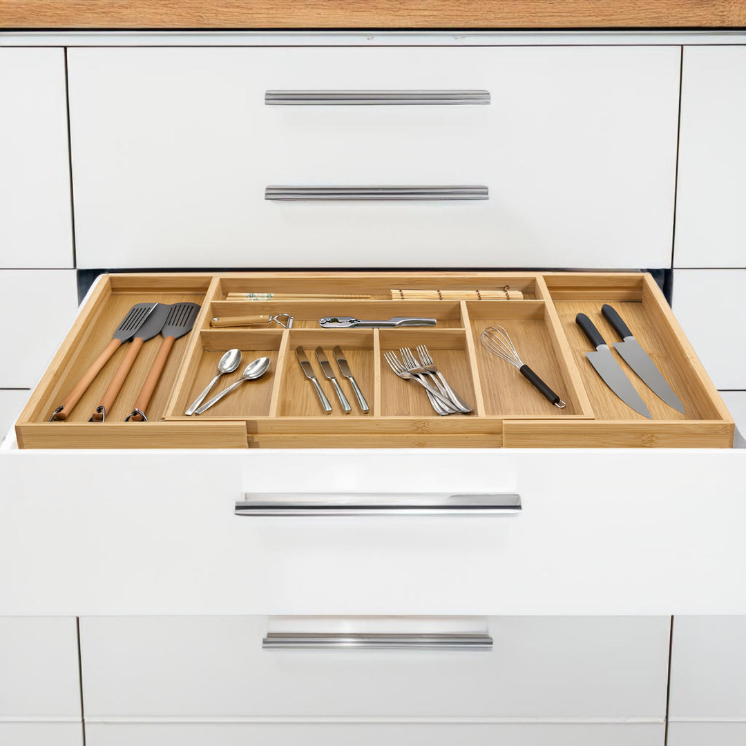 GreenBlue GB379 Besteklade Uittrekbare Bamboe Bestekorganizer 325-500x430x45 mm