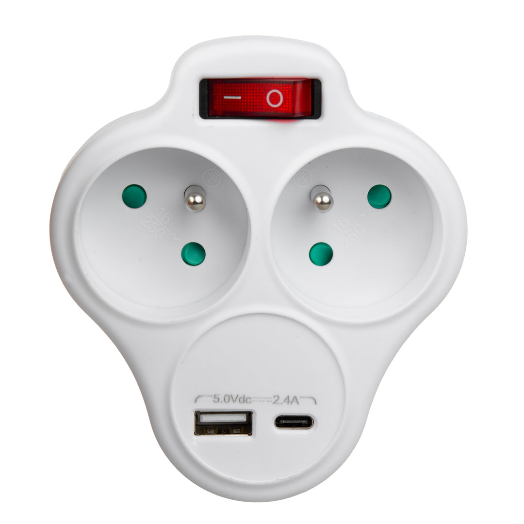 Prise électrique Maclean, multiprise à 2 prises et ports USB A/C 2,4 A, type E, 2 x 16 A, MCE336 E