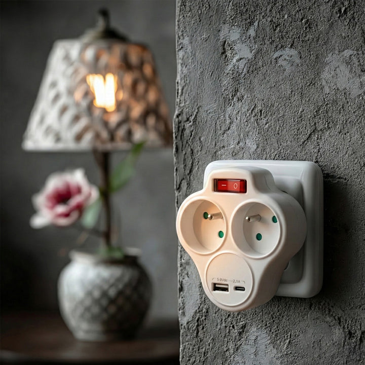 Prise électrique Maclean, multiprise à 2 prises et ports USB A/C 2,4 A, type E, 2 x 16 A, MCE336 E
