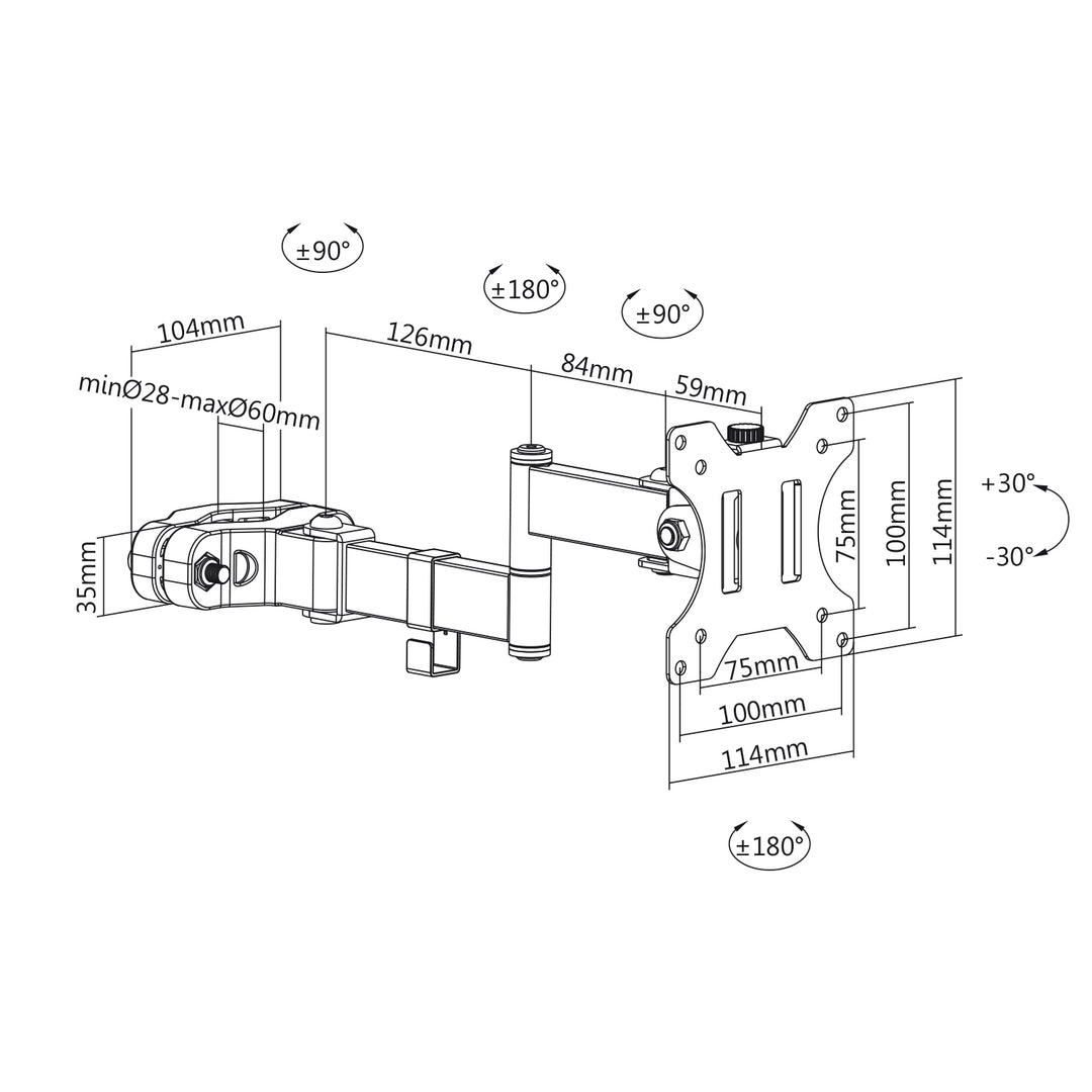 Maclean buis/post monitorsteun 28-60mm, dubbele knikarm, 17-32'', 8kg max, MC-984