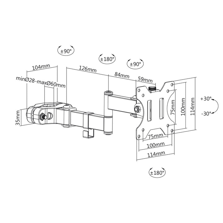 Maclean buis/post monitorsteun 28-60mm, dubbele knikarm, 17-32'', 8kg max, MC-984