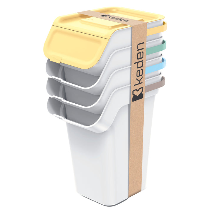 Keden prullenbakset, voor het sorteren van afval, 4x25 liter, as, Kaddi Q Set