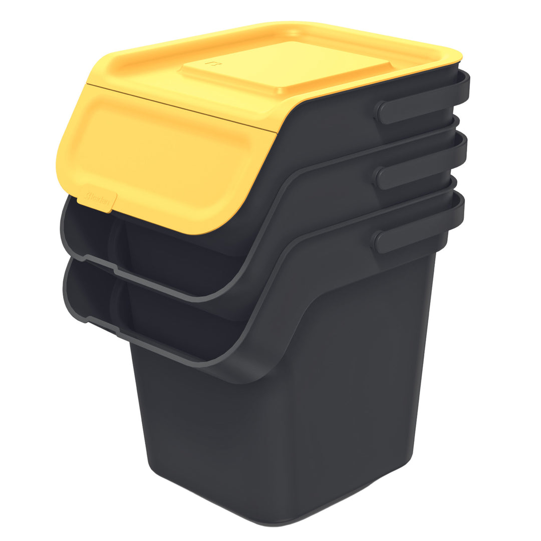Keden prullenbakset, voor selectieve inzameling, 3x20 liter, zwart, Kaddi Q Set