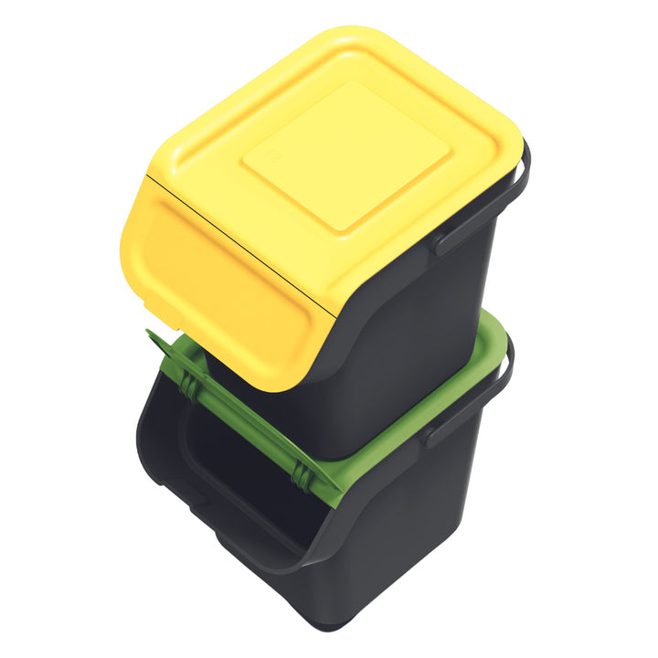 Keden prullenbakset, voor selectieve inzameling, 3x20 liter, zwart, Kaddi Q Set