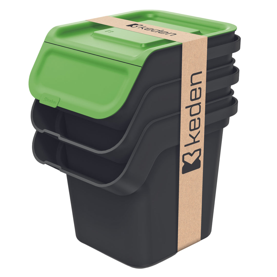 Keden prullenbakset, voor selectieve inzameling, 3x20 liter, zwart, Kaddi Q Set