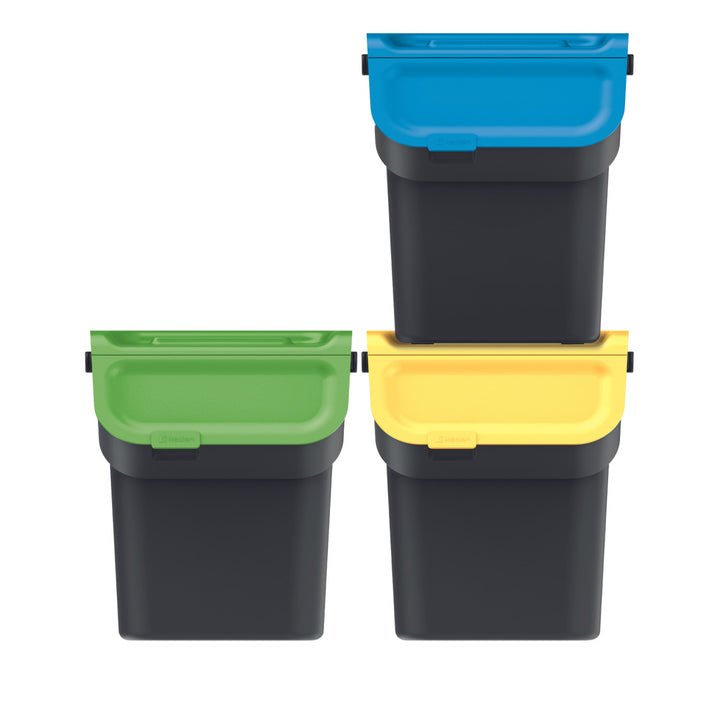 Keden prullenbakset, voor selectieve inzameling, 3x20 liter, zwart, Kaddi Q Set