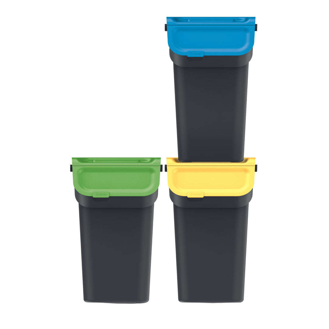 Set de poubelles Keden, pour le recyclage, 3x25 litres, noir, Kaddi Q Set