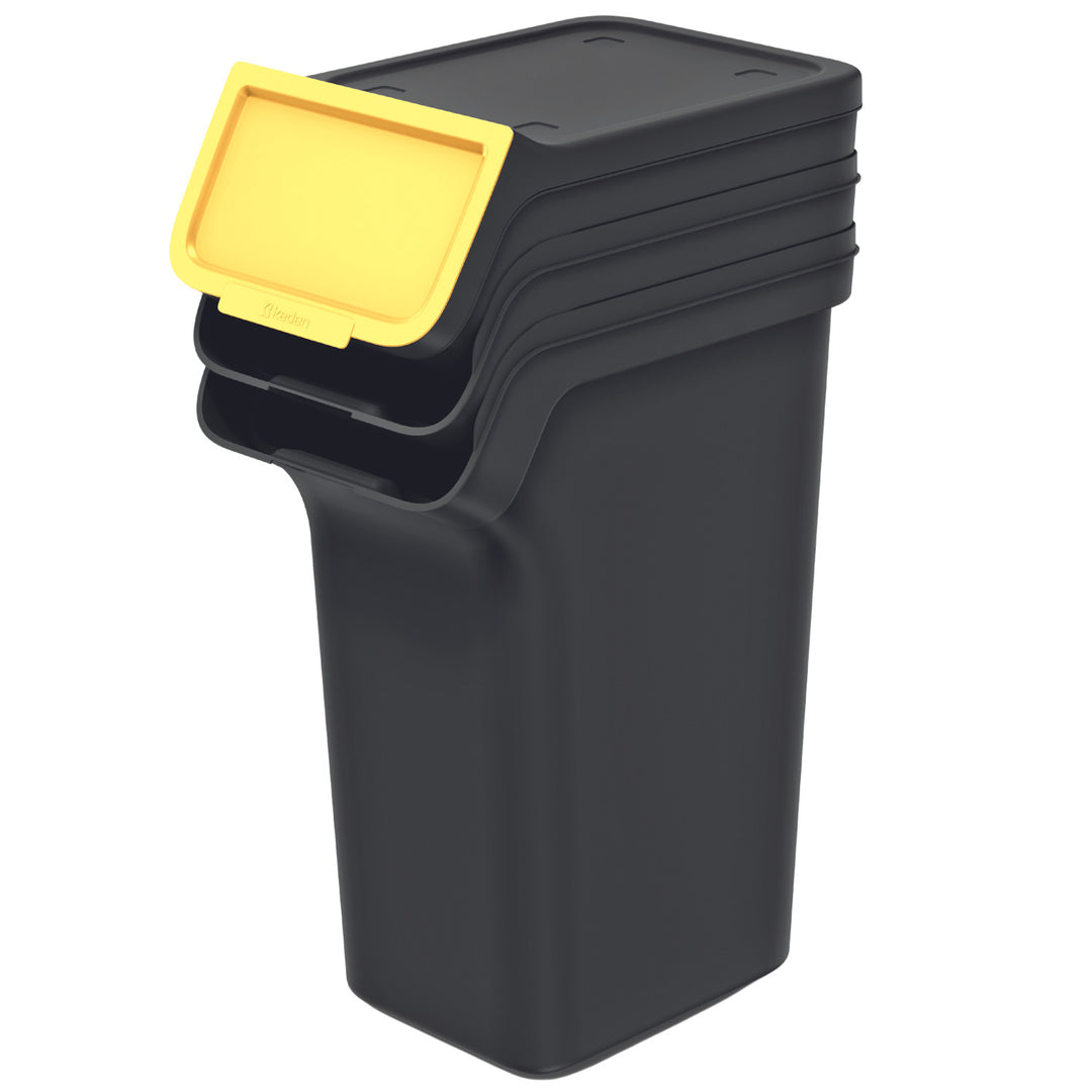 Set de poubelles Keden, pour le recyclage, 3x25 litres, noir, Stackbox