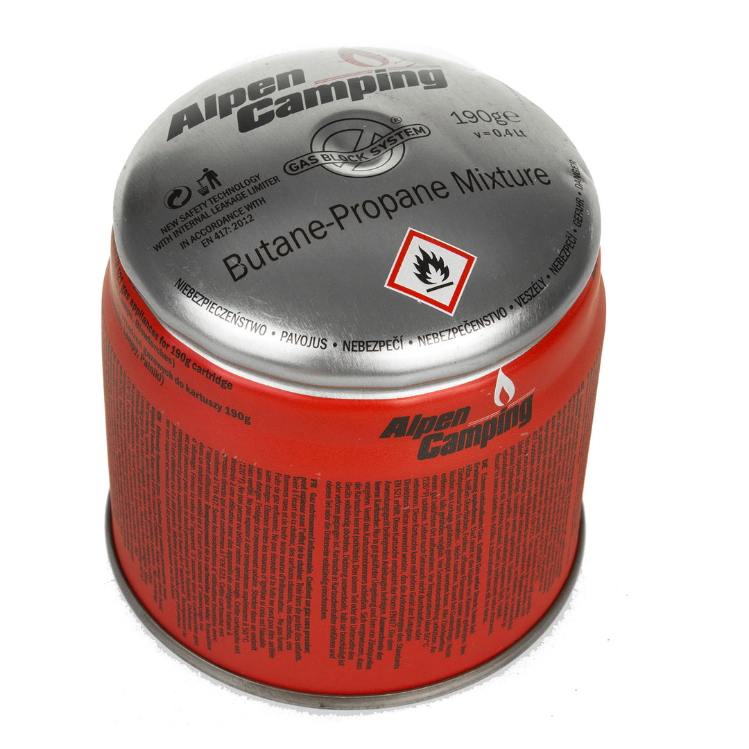 48x Alpen Camping 400ml cartouche de gaz. Certificat : Pi 0437, conforme à la norme EN417, propane-butane, plage de -10°c à + 40°c, système GAS STOP IK006