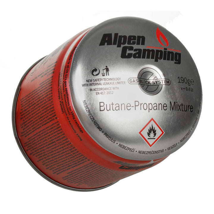 48x Alpen Camping 400ml cartouche de gaz. Certificat : Pi 0437, conforme à la norme EN417, propane-butane, plage de -10°c à + 40°c, système GAS STOP IK006