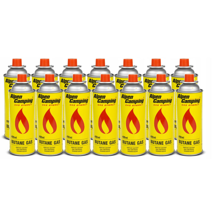 14x Alpen Camping 400ml cartouche de gaz. Certificat : Pi 0875, conforme à EN417, isobutane, plage de fonctionnement -10°c à + 40°c, IK004