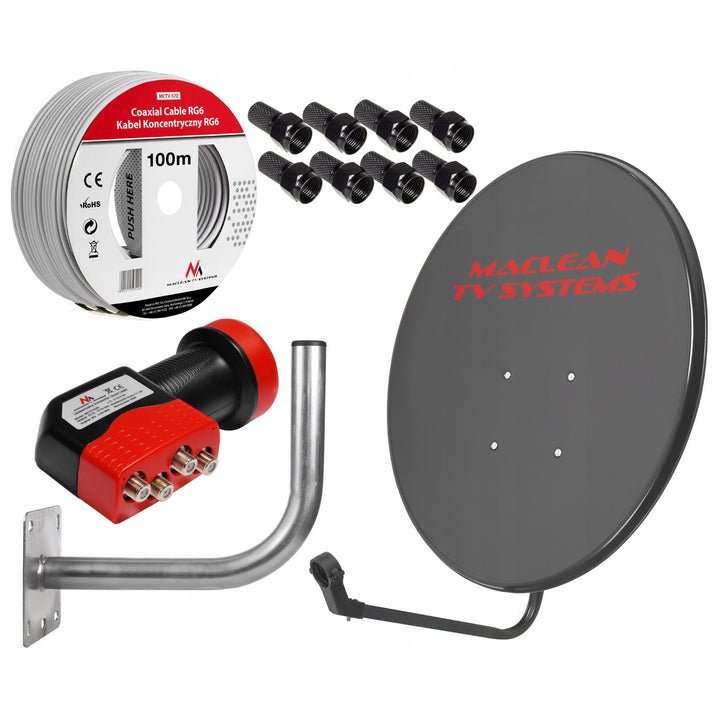 Ensemble satellite, parabole de 90 cm, support d'antenne de 40 cm, convertisseur quadruple, câble de 100 m, fiches