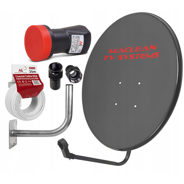 Kit satellite, parabole de 90 cm, support d'antenne de 40 cm, LNB simple, câble de 25 m, fiches