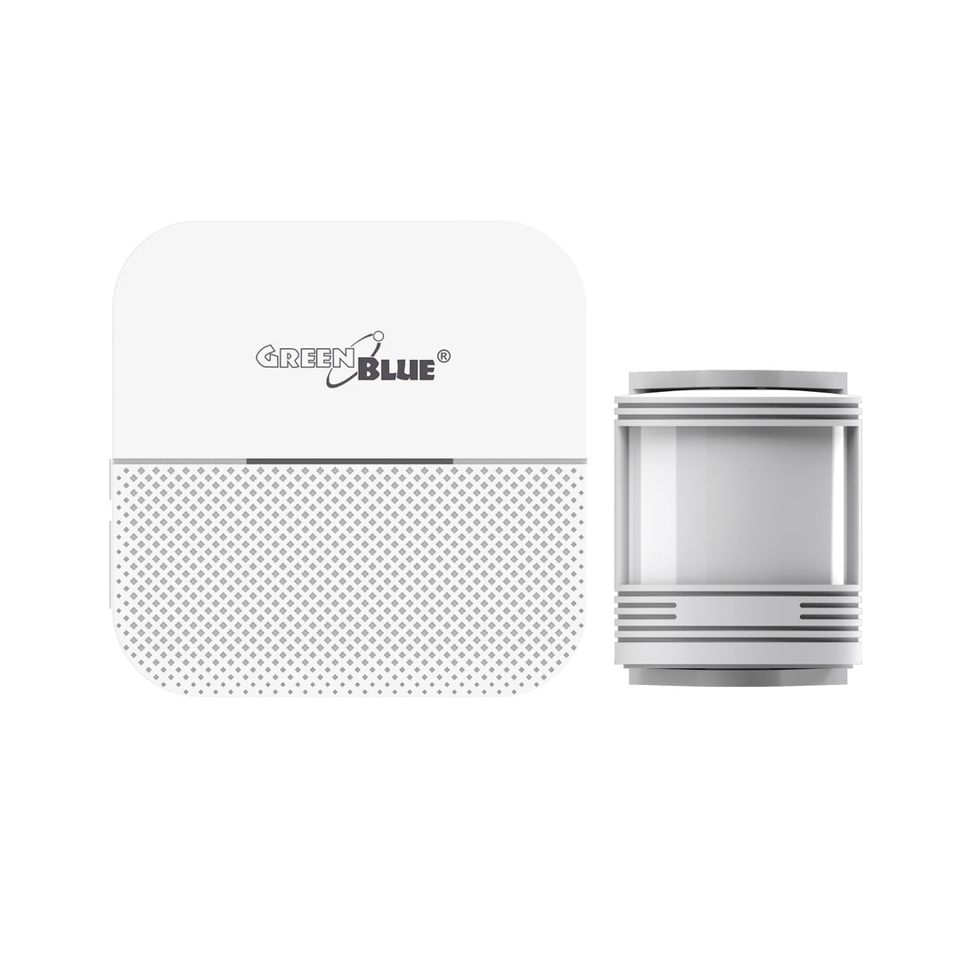 Sonnette sans fil GreenBlue, 2 détecteurs de mouvement, 52 mélodies, blanc, 230V AC, max 8 détecteurs, GB212