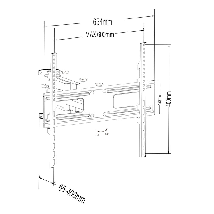 Maclean beugel voor TV of monitor, max VESA 600x400, vlak, muurafstand 41-475mm, 37-80", 50kg, zwart, MC-832A