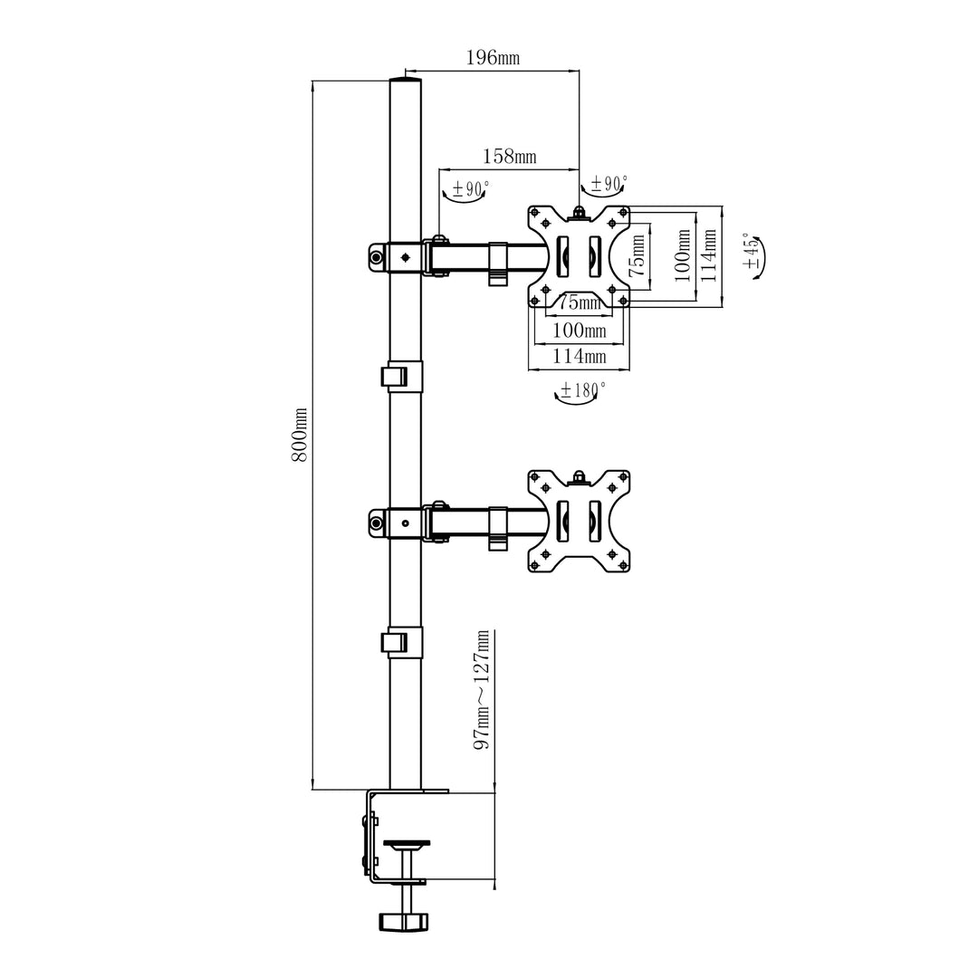 Maclean monitorbeugel, max VESA 100x100, 13-27", 9kg, MC-967