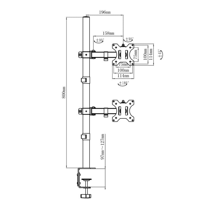 Maclean monitorbeugel, max VESA 100x100, 13-27", 9kg, MC-967