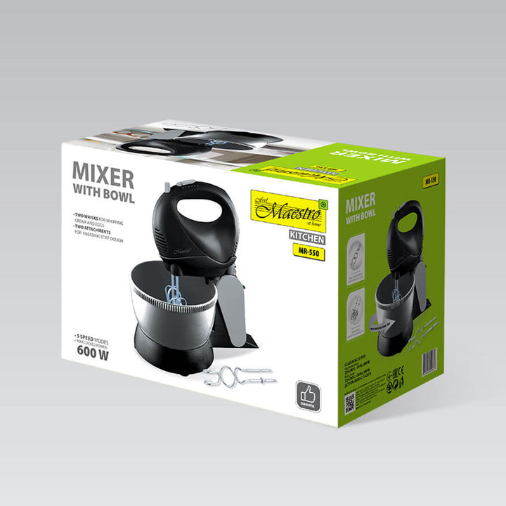 Batteur Maestro, bol rotatif, 5 vitesses, fonction Turbo, 600W, noir, MR-550