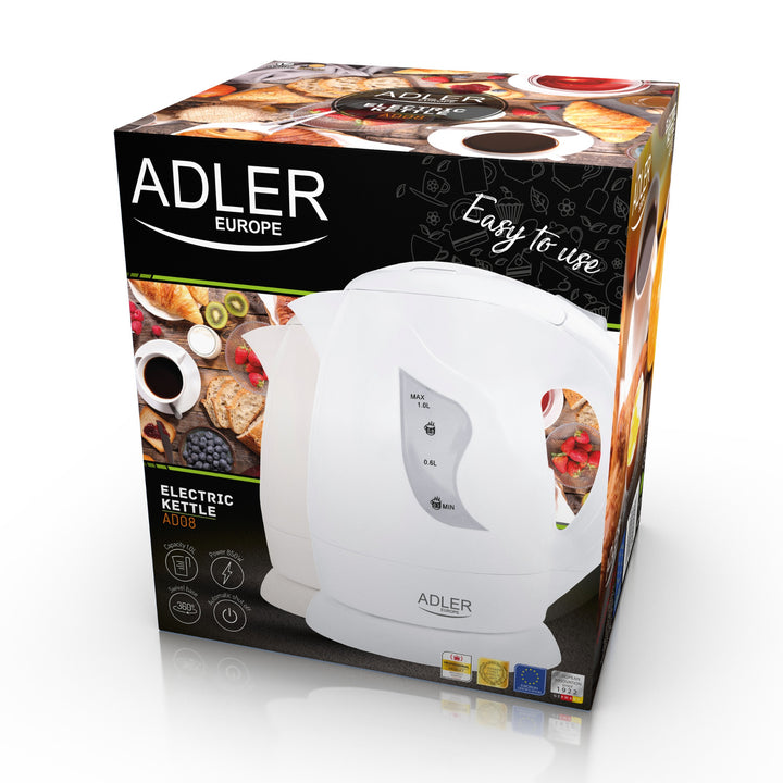 Bouilloire sans fil Adler, 850W, 1L, blanc, AD 08 w