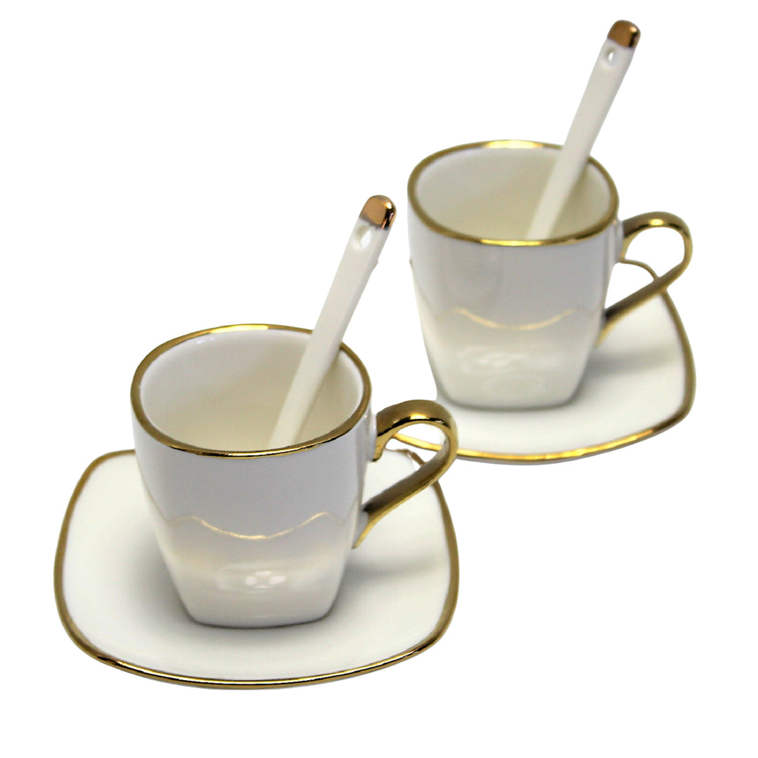 Queen Isabell W23GD06-06464 Service de tasses à expresso en porcelaine avec assiettes