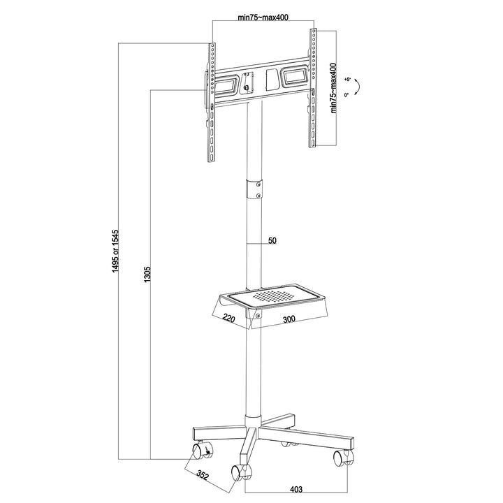 Maclean TV meubel, professioneel, 32-55", op wielen, max. VESA 400x400, max. 25kg, MC-949