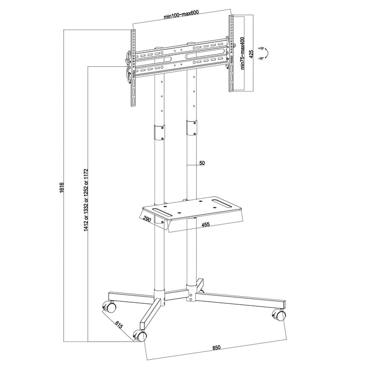 Maclean TV meubel, professioneel, 32-70", op wielen, max. VESA 600x400, max. 40kg, MC-951