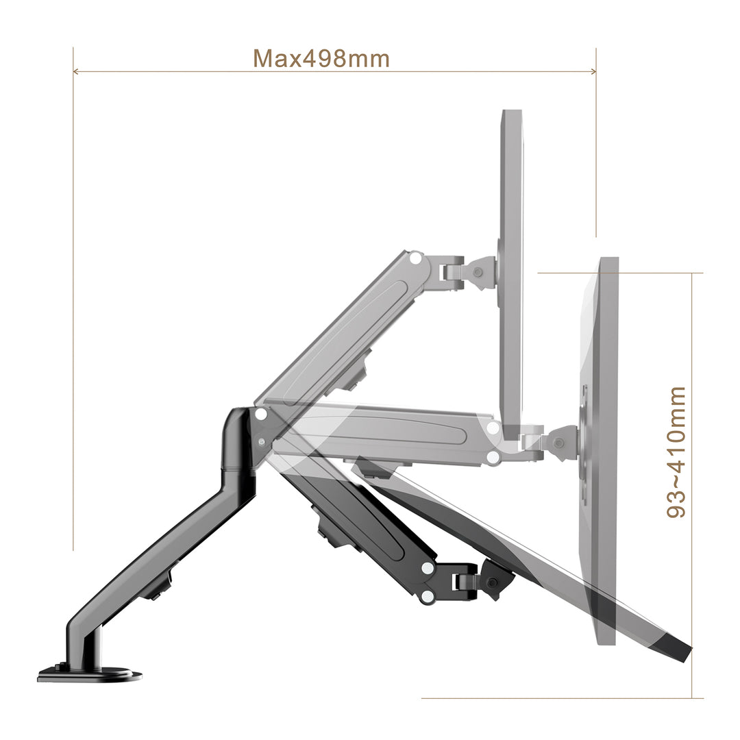 Maclean Monitorbeugel, Gasveer, 13"-27", 8 kg, Zwart, MC-860N