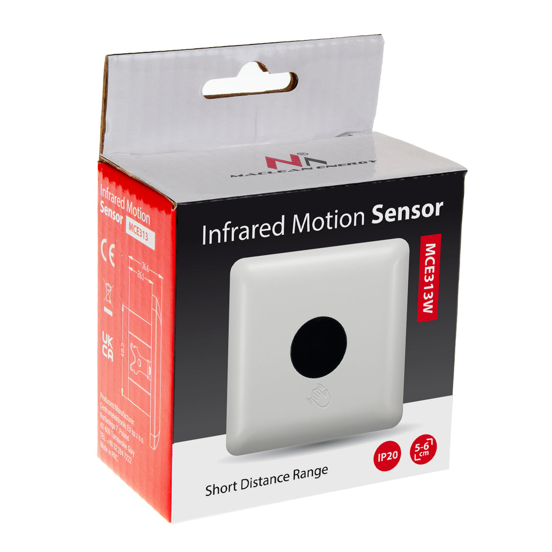 Maclean PIR-sensor met kort bereik, bereik 5-6 cm, inbouwbehuizing, max. belasting 1200W, MCE313W