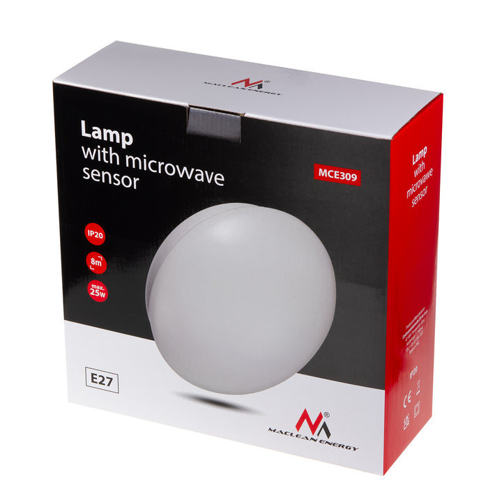 Maclean 1xE27 plafondlamp met sensor, microgolfsensor, diffuser van PMMA, max. belasting 25W, IP20, MCE309