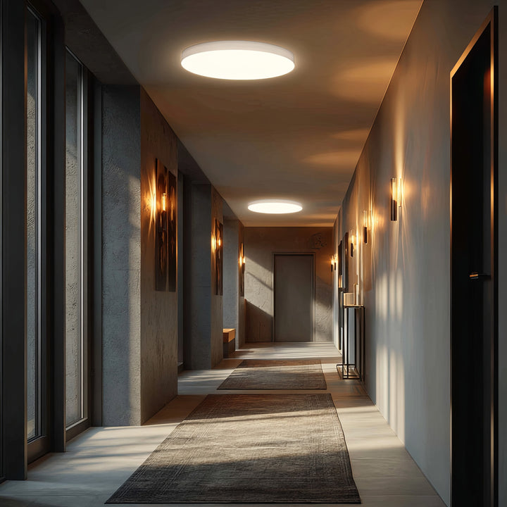 Lampe détecteur LED pour plafond Maclean, détecteur micro-ondes 5.8GHz, 4000K, 12W, 950lm, IP44, MCE347